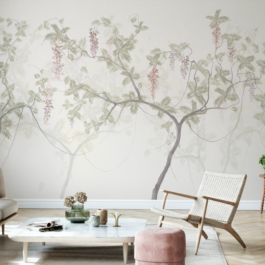 Fototapet cu design floral albastru-galben