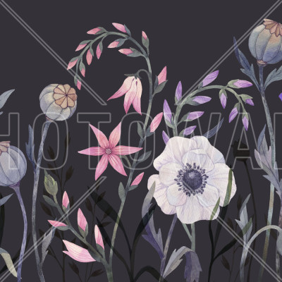 Fototapet floral cu fundal negru și flori colorate