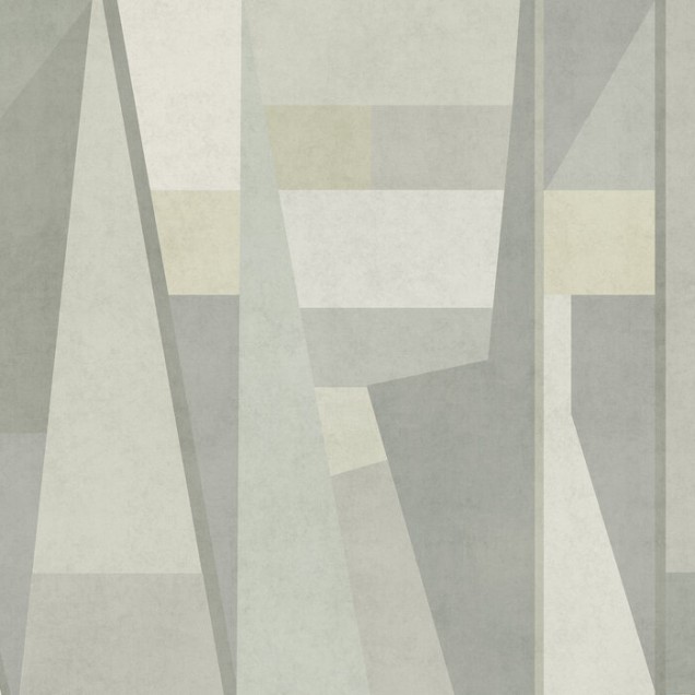 Tapet Geometric Samba III cu design abstract modern în nuanțe de gri și verde, potrivit pentru living, dormitor sau birou.
