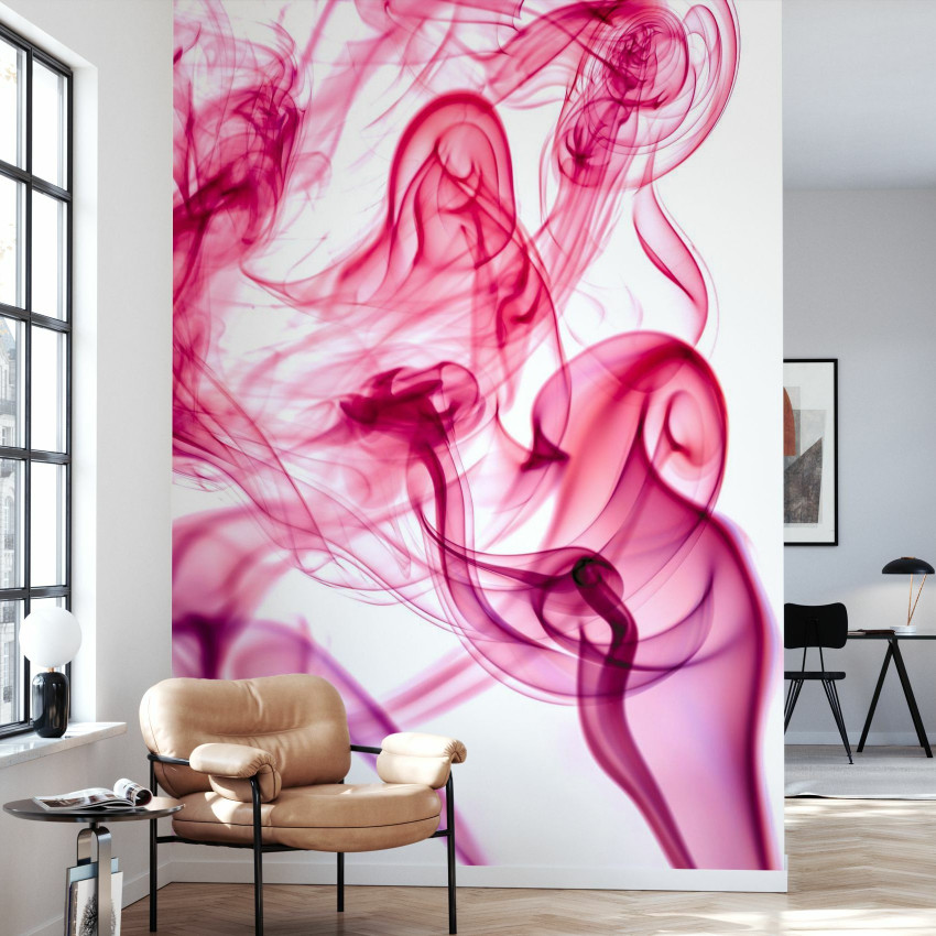 Tapet abstract cu fum roz, perfect pentru dormitor sau living.