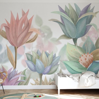 Fototapet cu flori pastelate, decoratiuni interioare, living