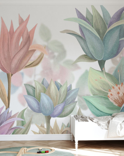 Fototapet cu flori pastelate, decoratiuni interioare, living