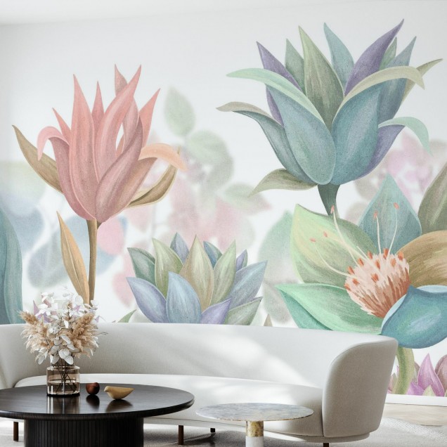 Fototapet cu flori pastelate, decoratiuni interioare, living