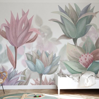 Fototapet floral cu design delicat într-o cameră de copii