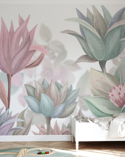 Fototapet floral cu design delicat într-o cameră de copii