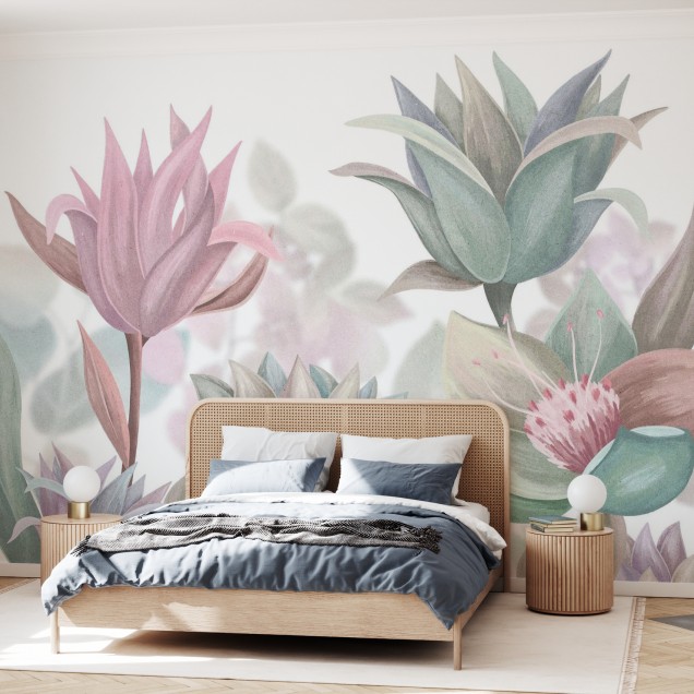 Fototapet floral cu design delicat într-o cameră de copii