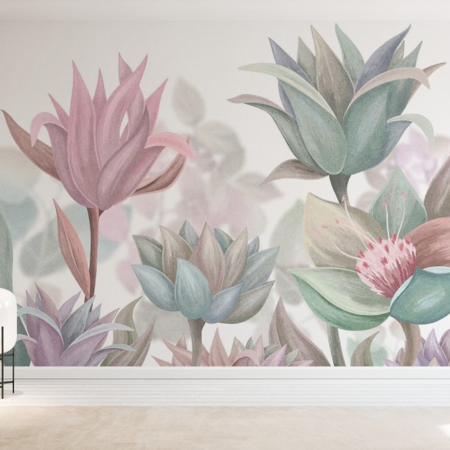 Fototapet floral cu design delicat într-o cameră de copii