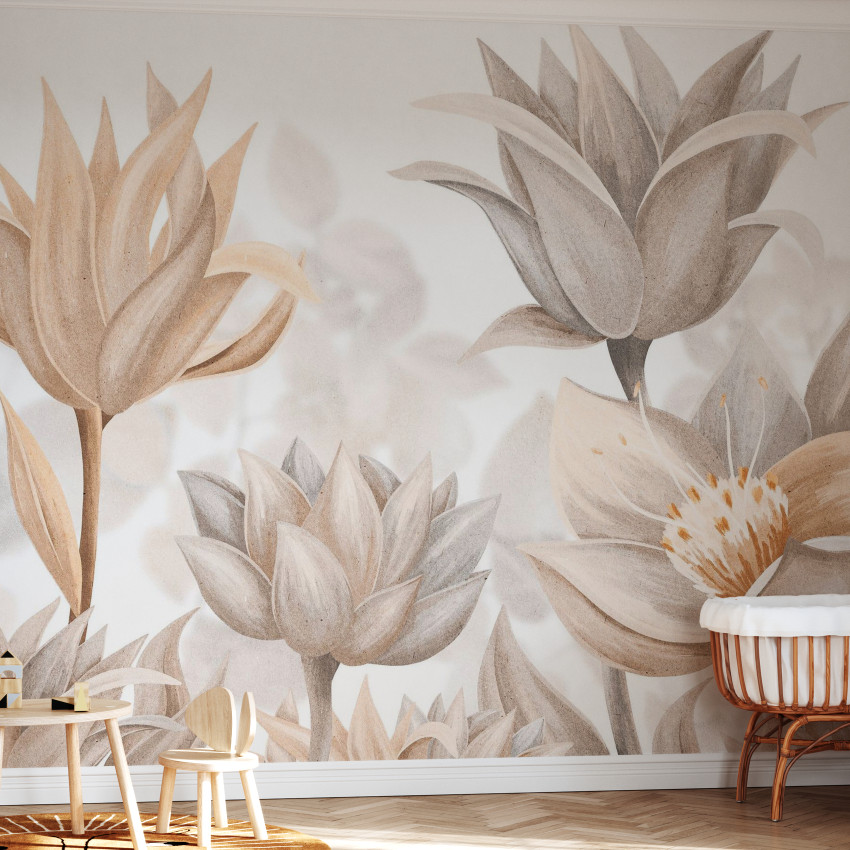 Fototapet cu flori pastelate, decoratiuni interioare, living