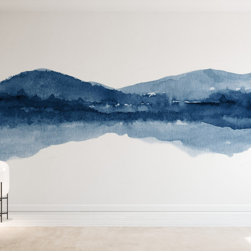 Tapet Watercolor Landscape III, Shades of Blue, peisaj acuarela, tapet albastru, tapet modern