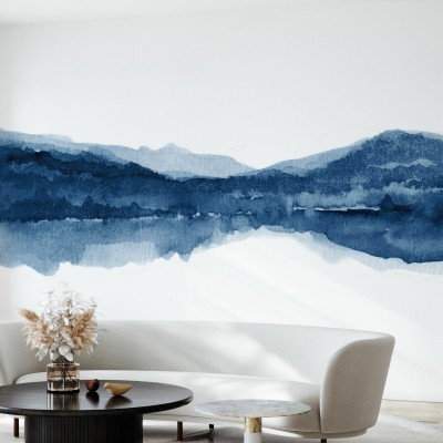 Tapet Watercolor Landscape II, Navy Blue