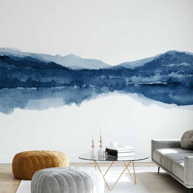 Tapet Watercolor Landscape II, Navy Blue