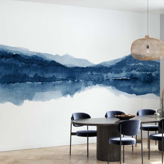 Tapet Watercolor Landscape II, Navy Blue
