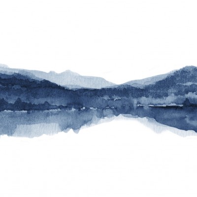 Tapet Watercolor Landscape II, Navy Blue
