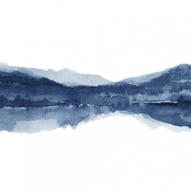 Tapet Watercolor Landscape II, Navy Blue