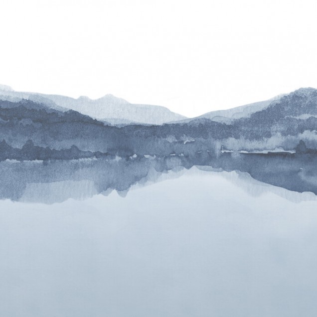 Tapet Watercolor Landscape III, Shades of Blue, peisaj acuarela, tapet albastru, tapet modern