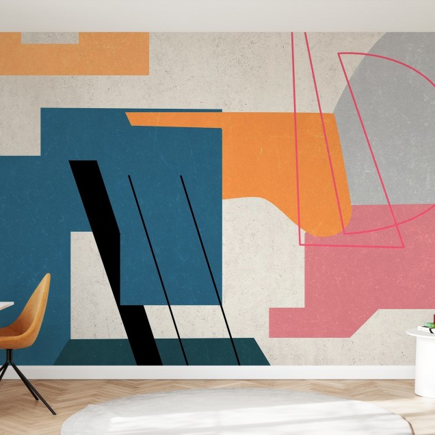 Celestial Planets - Tapet geometric modern cu culori vibrante și forme simple.