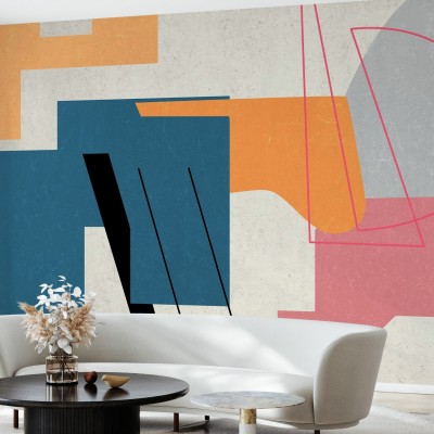 Celestial Planets - Tapet geometric modern cu culori vibrante și forme simple.