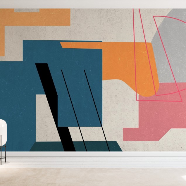 Celestial Planets - Tapet geometric modern cu culori vibrante și forme simple.