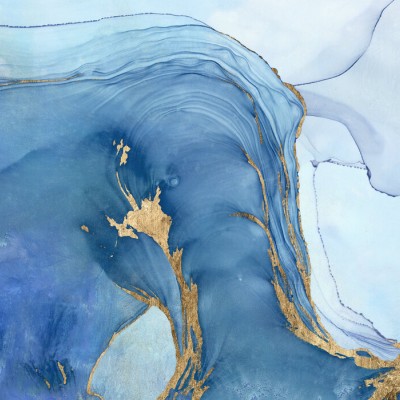 Sea Whirl II wallpaper, albastru cu aur, abstract, design modern