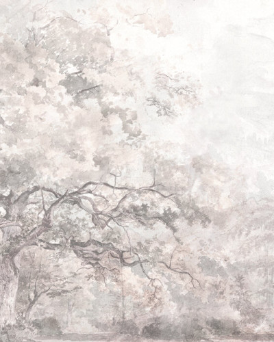 Fototapet cu design floral roz într-un dormitor elegant.