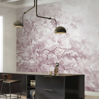 Fototapet Beauty Everywhere - Plum Fototapet floral cu nuante de pruna intr-o bucatarie moderna