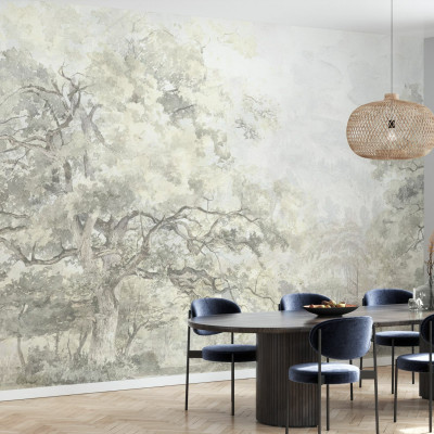 Fototapet decorativ cu design floral abstract în nuanțe de galben