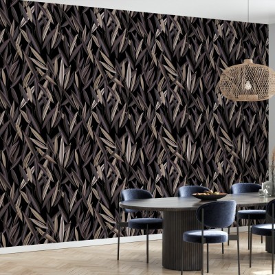 Wallpaper modern cu design elegant de frunze în tonuri de prune