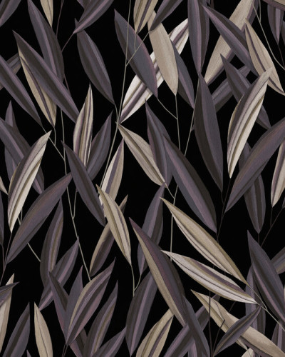 Wallpaper modern cu design elegant de frunze în tonuri de prune