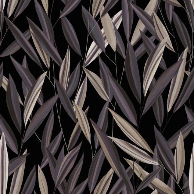 Wallpaper modern cu design elegant de frunze în tonuri de prune