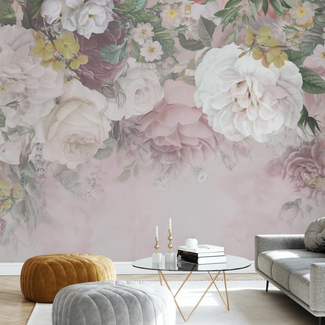 Tapet floral cu flori delicate în nuanțe pastelate