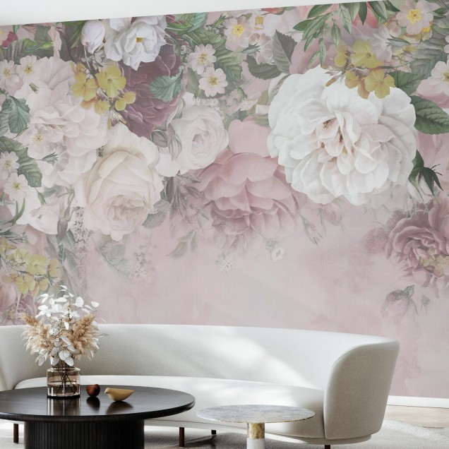 Tapet floral cu flori delicate în nuanțe pastelate