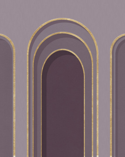 Tapet violet cu arce aurii, decor dormitor