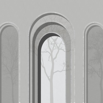 Fototapet Arch Adornment with Trees, Gray, Photowall