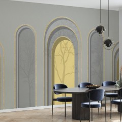Fototapet Arch Adornment with Trees, Gray Yellow, Personalizat, Photowall