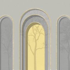 Fototapet Arch Adornment with Trees, Gray Yellow, Personalizat, Photowall