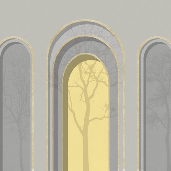 Fototapet Arch Adornment with Trees, Gray Yellow, Photowall