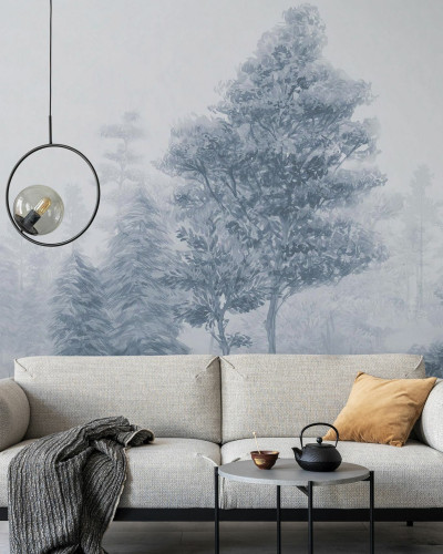 Tapet Bohemian Forest, Blue, cu design modern și elegant, perfect pentru living, dormitor sau birou. Culori delicate și model abstract de pădure.