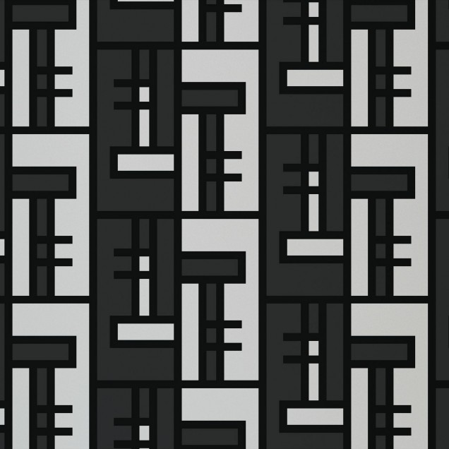 Tapet geometric modern Black Brick, Shifted, cu model abstract de culoare neagră.