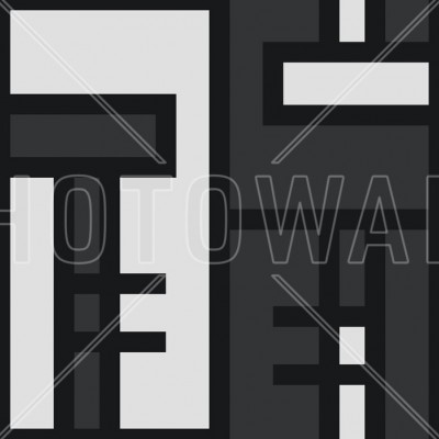 Tapet geometric modern Black Brick, Shifted, cu model abstract de culoare neagră.