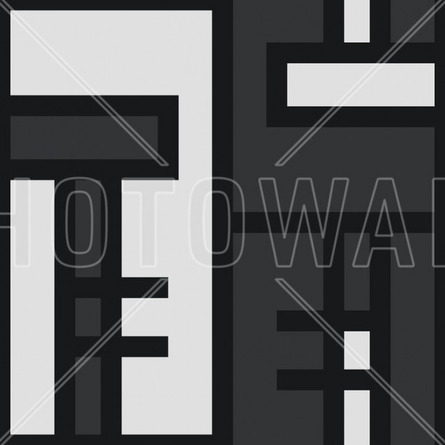 Tapet geometric modern Black Brick, Shifted, cu model abstract de culoare neagră.