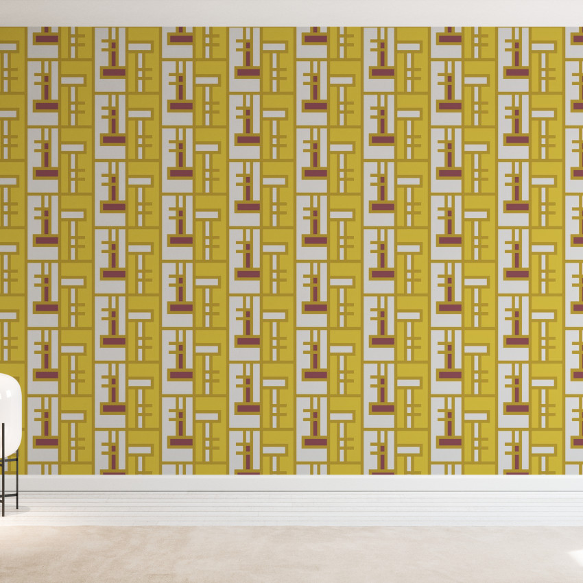 Tapet geometric modern cu cărămizi pastelate, cu un design elegant și sofisticat, perfect pentru a adăuga un accent de culoare și textură pereților