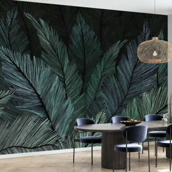 Fototapet cu frunze verzi luxuriante în decor interior modern
