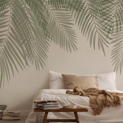 Fototapet Hanging Palm Leaves, Beige-Green, Personalizat, Photowall, Fototapet living 