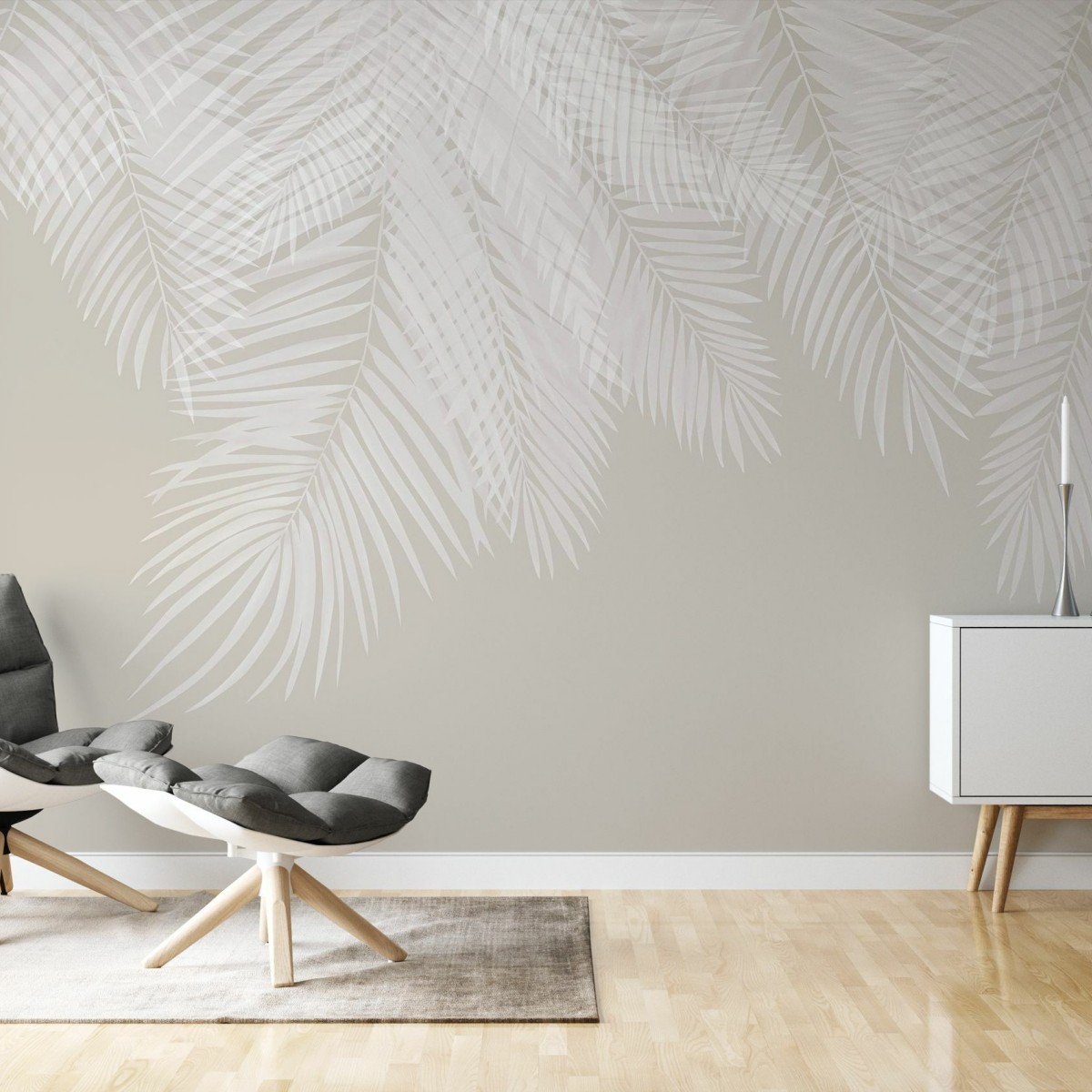 Fototapet Hanging Palm Leaves, Beige-White, Personalizat, Photowall, Fototapet living 