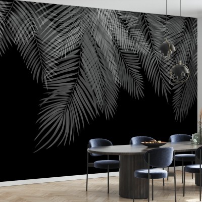 Fototapet Hanging Palm Leaves, Black-White, Personalizat, Photowall, Fototapet living 