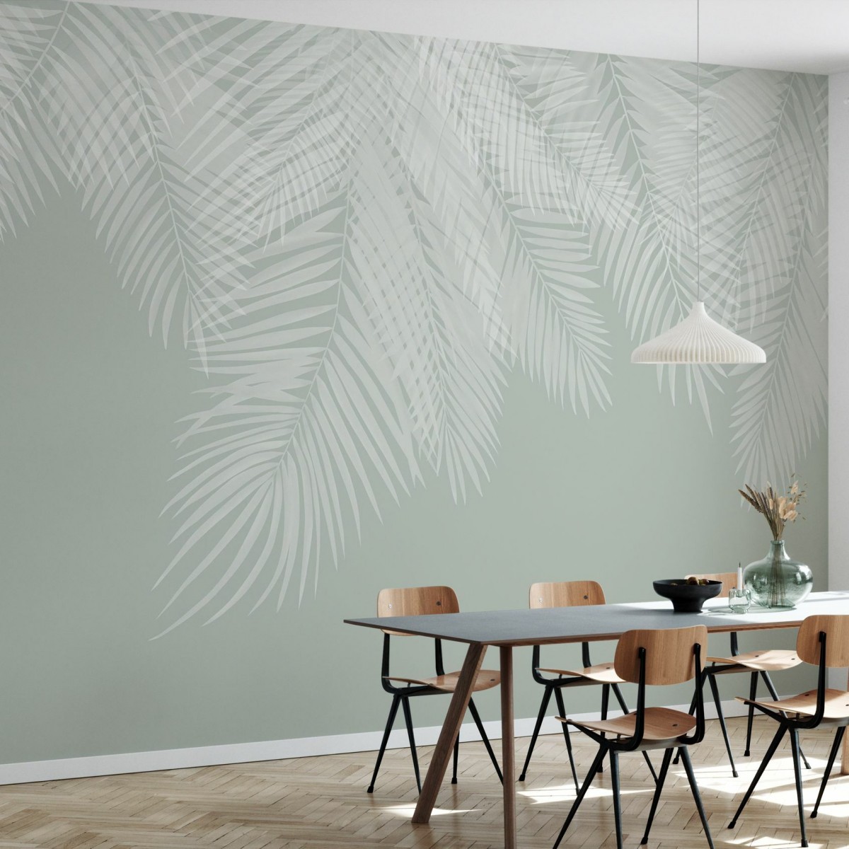 Fototapet Hanging Palm Leaves, Green-White, Personalizat, Photowall, Fototapet living 