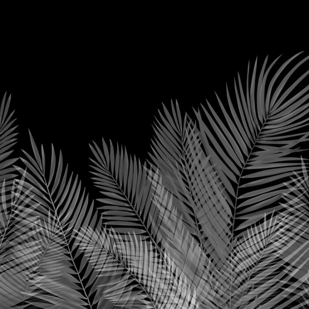 Fototapet cu frunze de palmier alb-negru într-un dormitor modern