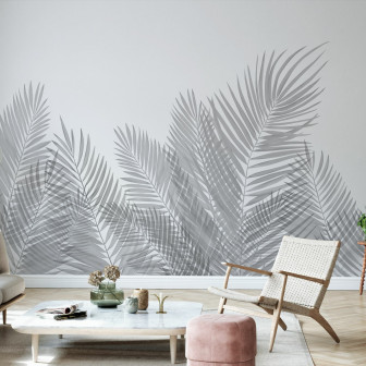 Fototapet cu frunze de palmier gri într-un interior modern