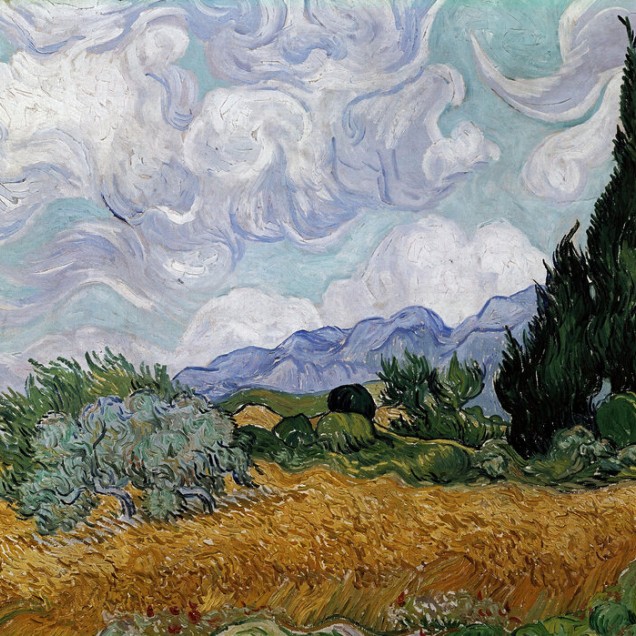 Tapet foto cu un peisaj impresionant din celebra pictură a lui Van Gogh, Wheatfield with Cypresses.