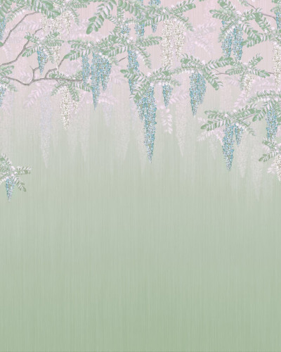 Tapet floral Wisteria Green cu design sofisticat, perfect pentru a crea un accent dramatic într-o cameră de zi, dormitor sau baie.